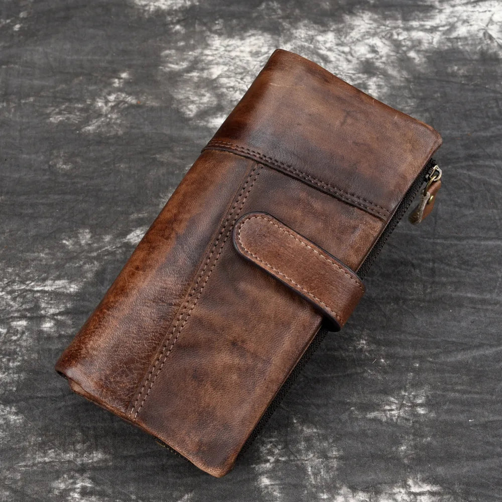 Newsbirds Vintage Fashion Wax oil skin Long Purse Genuine Leather Notecase For Ladies Girls 2 Folds Long Wallet RIFD Men Wallet