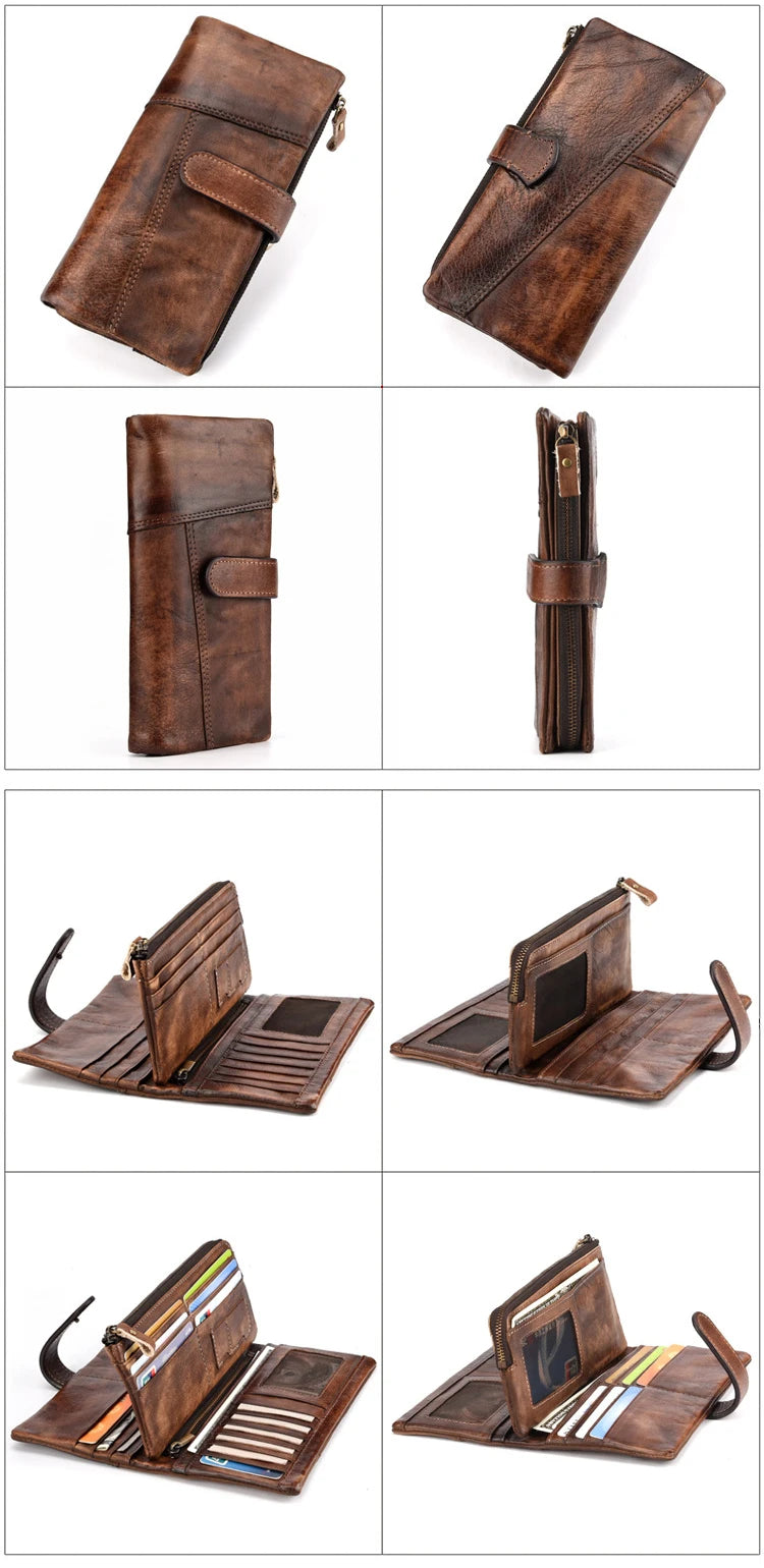 Newsbirds Vintage Fashion Wax oil skin Long Purse Genuine Leather Notecase For Ladies Girls 2 Folds Long Wallet RIFD Men Wallet