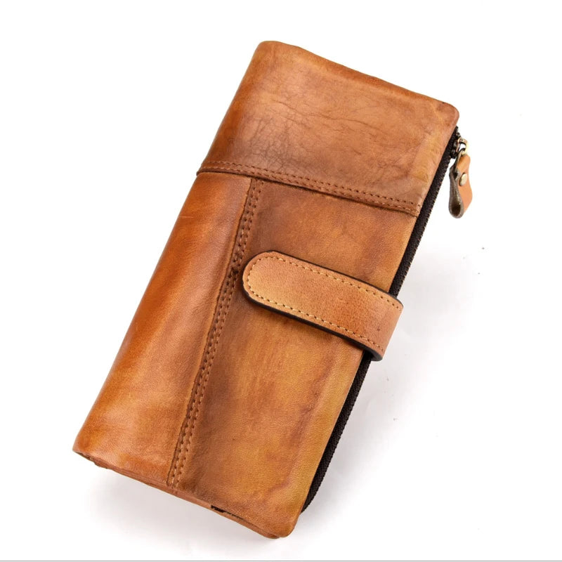Newsbirds Vintage Fashion Wax oil skin Long Purse Genuine Leather Notecase For Ladies Girls 2 Folds Long Wallet RIFD Men Wallet