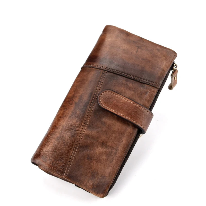 Newsbirds Vintage Fashion Wax oil skin Long Purse Genuine Leather Notecase For Ladies Girls 2 Folds Long Wallet RIFD Men Wallet