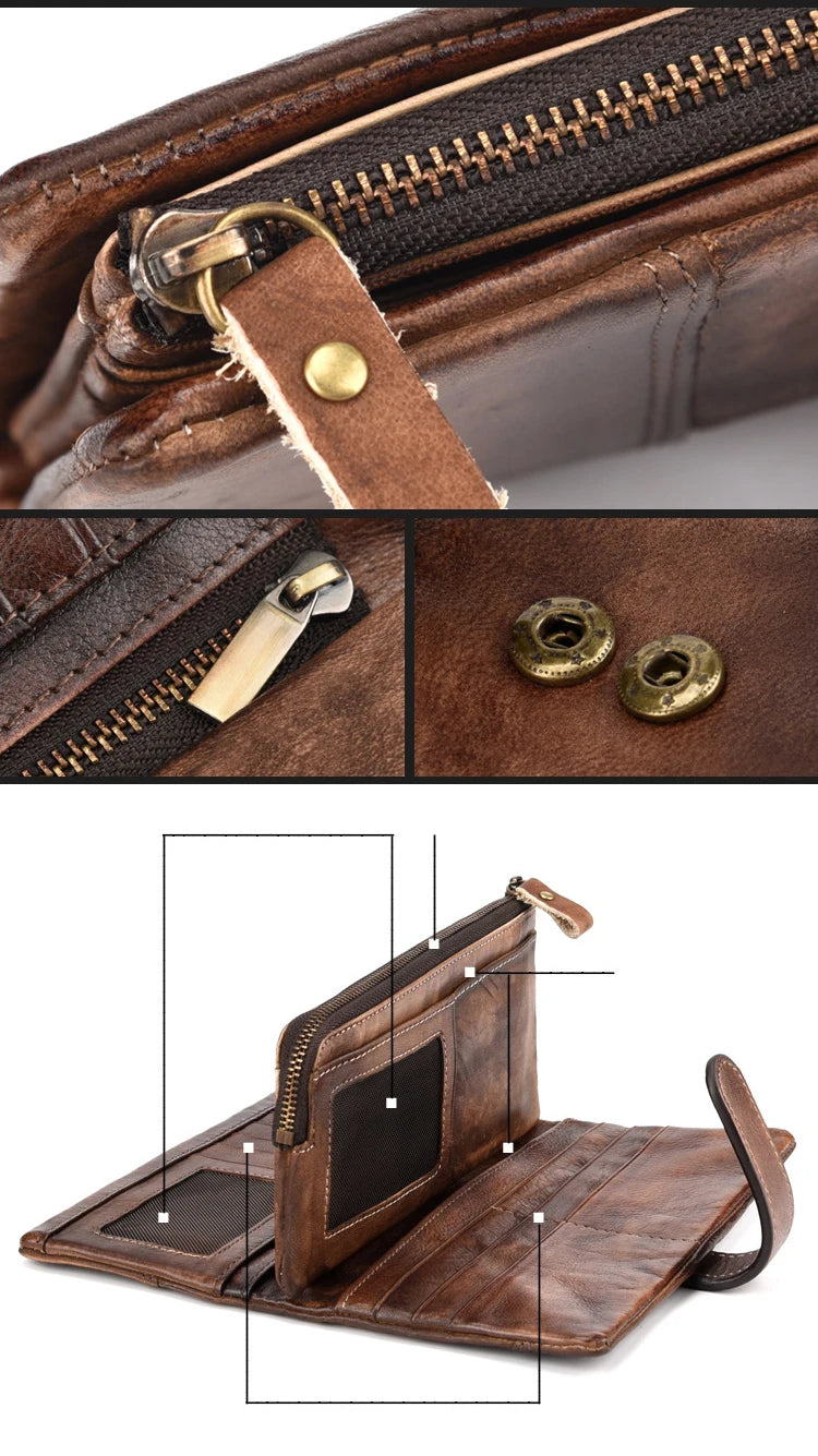 Newsbirds Vintage Fashion Wax oil skin Long Purse Genuine Leather Notecase For Ladies Girls 2 Folds Long Wallet RIFD Men Wallet