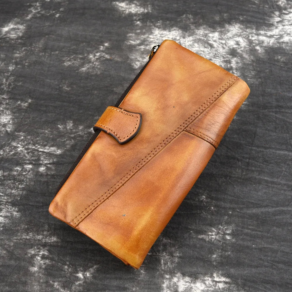 Newsbirds Vintage Fashion Wax oil skin Long Purse Genuine Leather Notecase For Ladies Girls 2 Folds Long Wallet RIFD Men Wallet