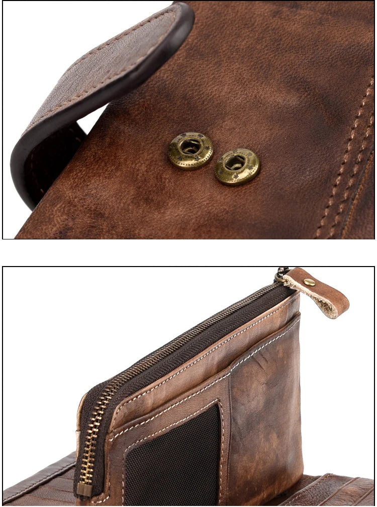 Newsbirds Vintage Fashion Wax oil skin Long Purse Genuine Leather Notecase For Ladies Girls 2 Folds Long Wallet RIFD Men Wallet