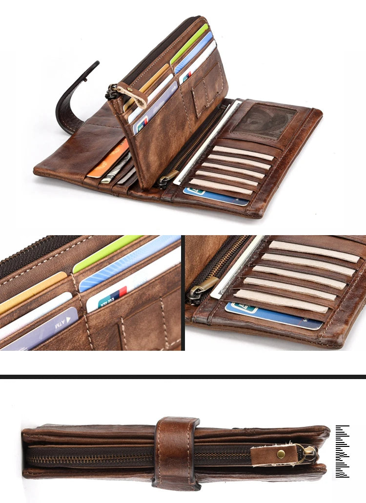 Newsbirds Vintage Fashion Wax oil skin Long Purse Genuine Leather Notecase For Ladies Girls 2 Folds Long Wallet RIFD Men Wallet