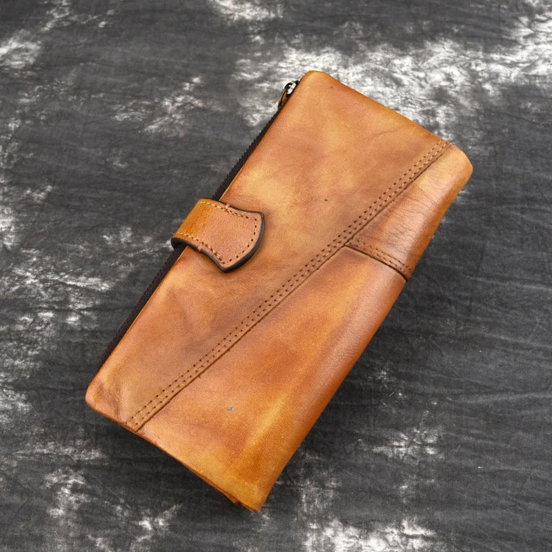 Newsbirds Vintage Fashion Wax oil skin Long Purse Genuine Leather Notecase For Ladies Girls 2 Folds Long Wallet RIFD Men Wallet