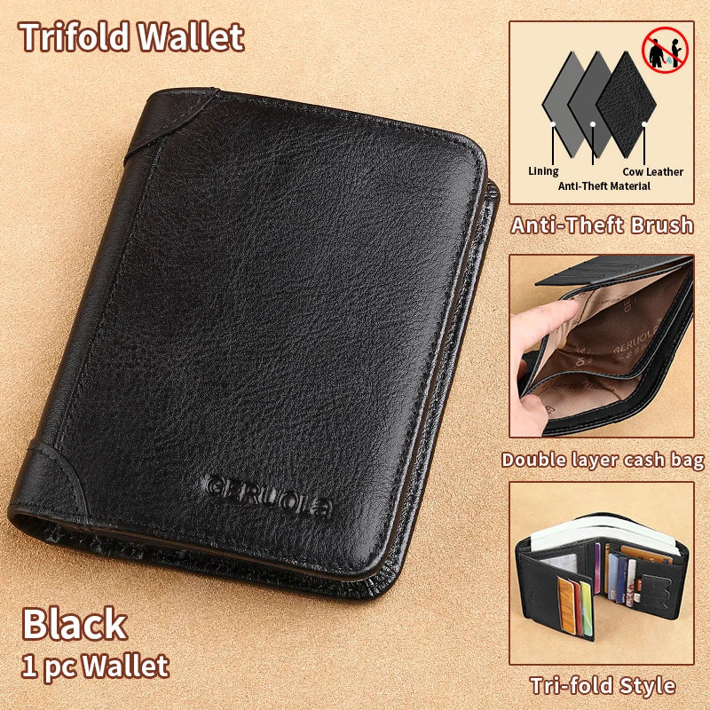 Mens Wallet Genuine Leather RFID Blocking Card Holders Cowhide Trifold wallets for men GIFT Festival gifts