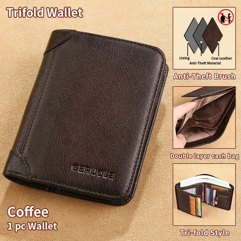 Mens Wallet Genuine Leather RFID Blocking Card Holders Cowhide Trifold wallets for men GIFT Festival gifts