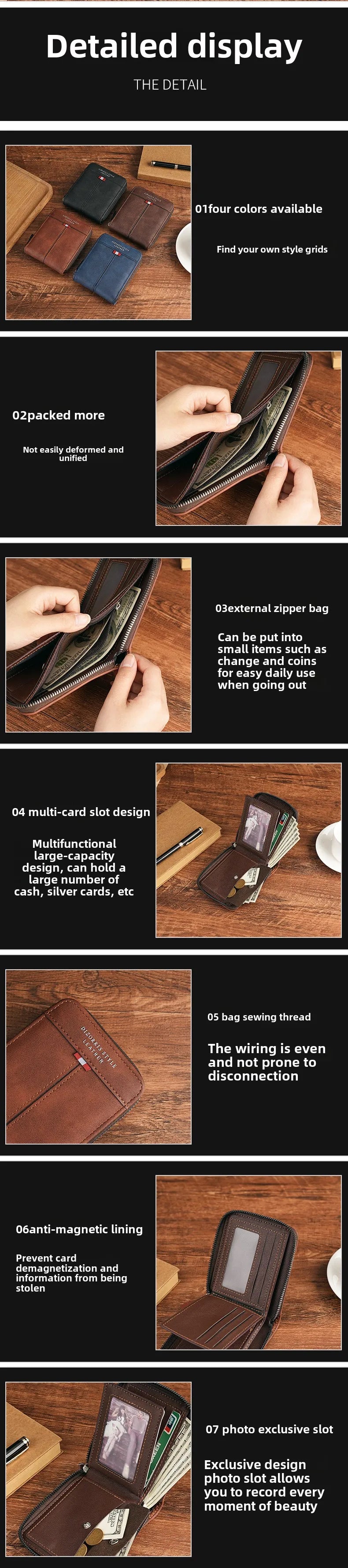 Men's Wallet Made of PU Wax Oil Skin Purse for Men Coin Purse Short Male Card Holder Wallets Zipper Around Money Coin Purse