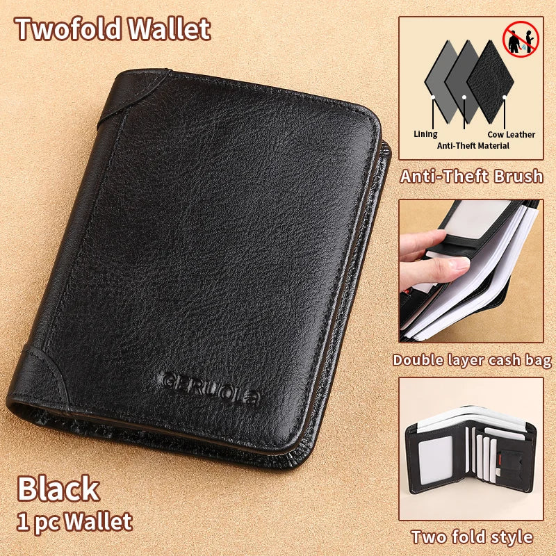 Mens Wallet Genuine Leather RFID Blocking Card Holders Cowhide Trifold wallets for men GIFT Festival gifts