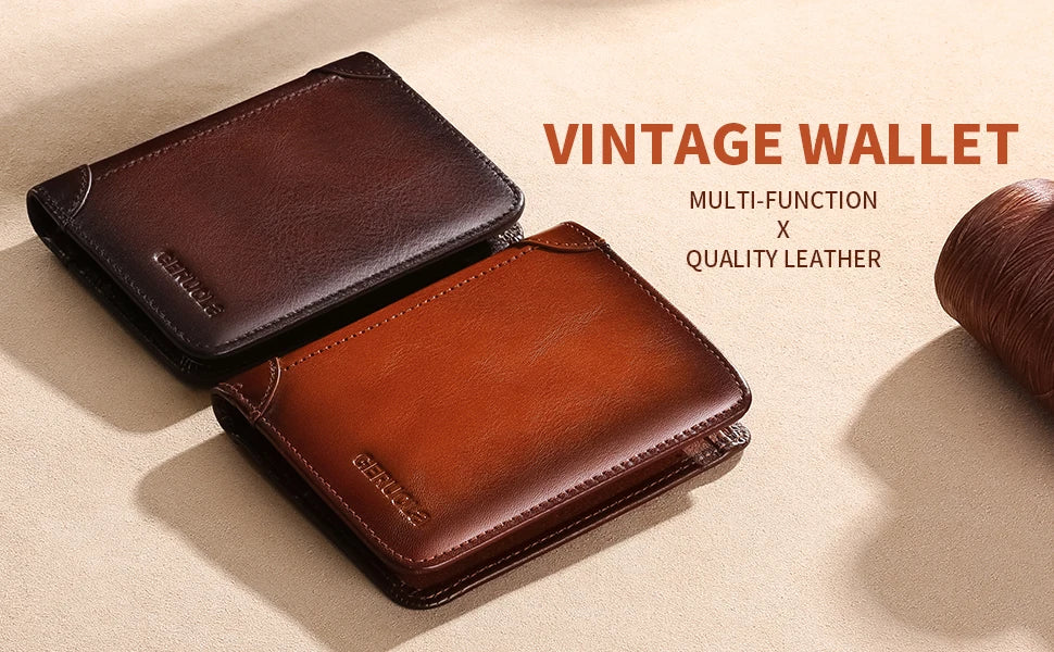 Mens Wallet Genuine Leather RFID Blocking Card Holders Cowhide Trifold wallets for men GIFT Festival gifts