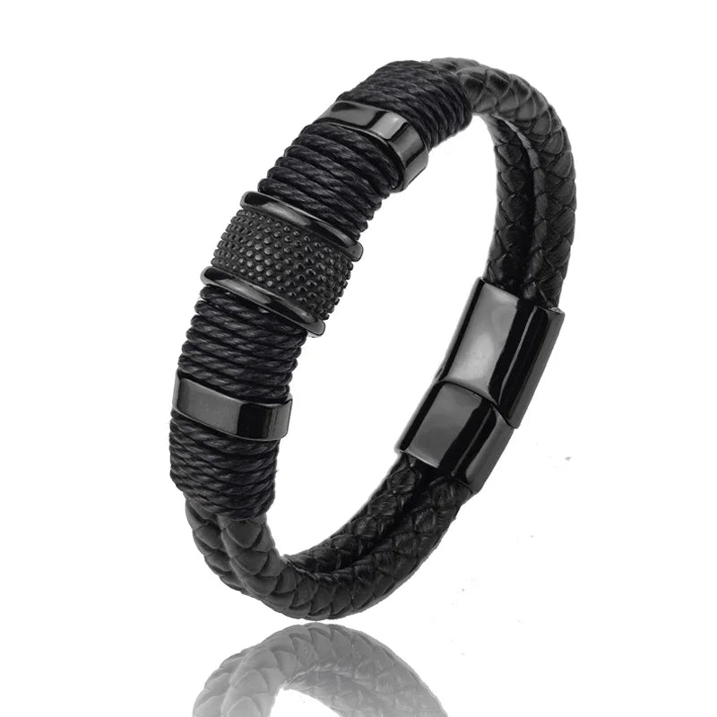 Luxury Vintage Multilayer Brown Leather Stainless Steel Men Bracelet Bead Bracelet Jewelry Male Wrist Bangle Christmas Gifts