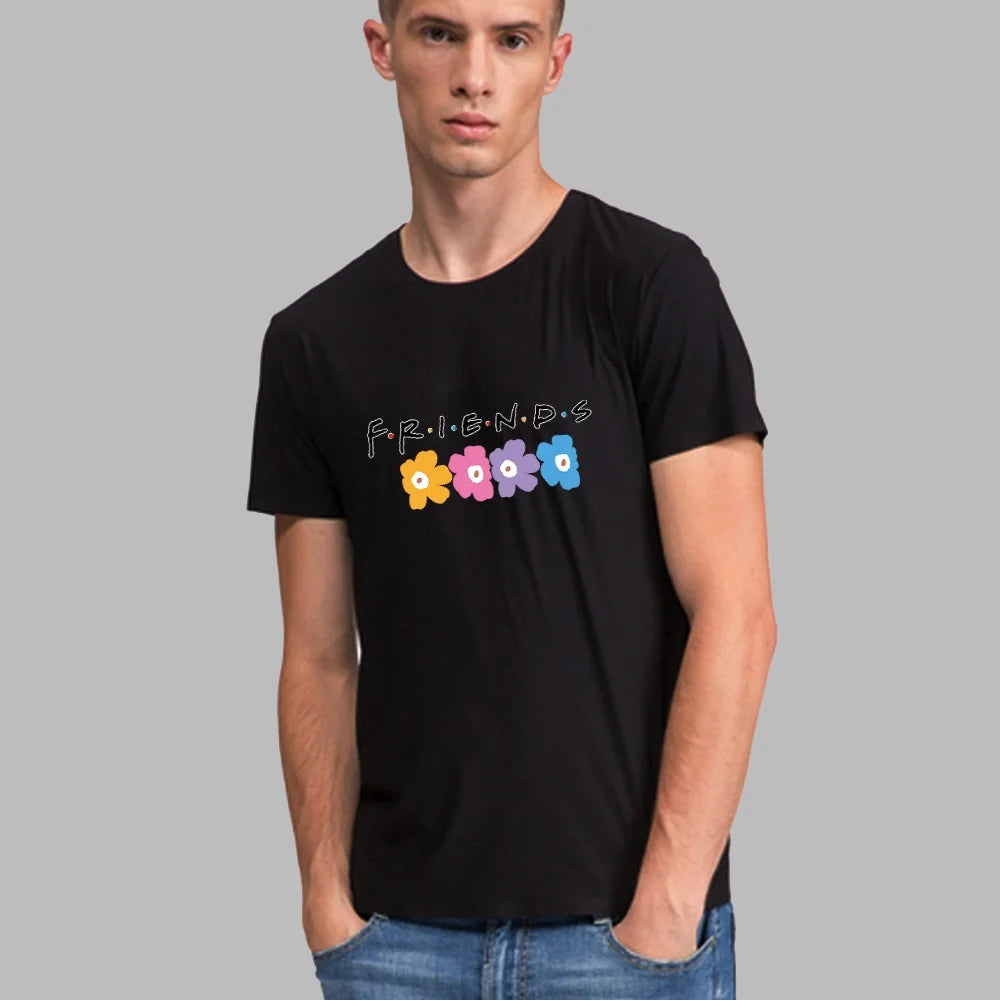 Men's T-Shirts Summer O-Neck Short-Sleeve Shirt Friends Element Print Top Casual Loose Street Clothing Streetwear 2024 fashion