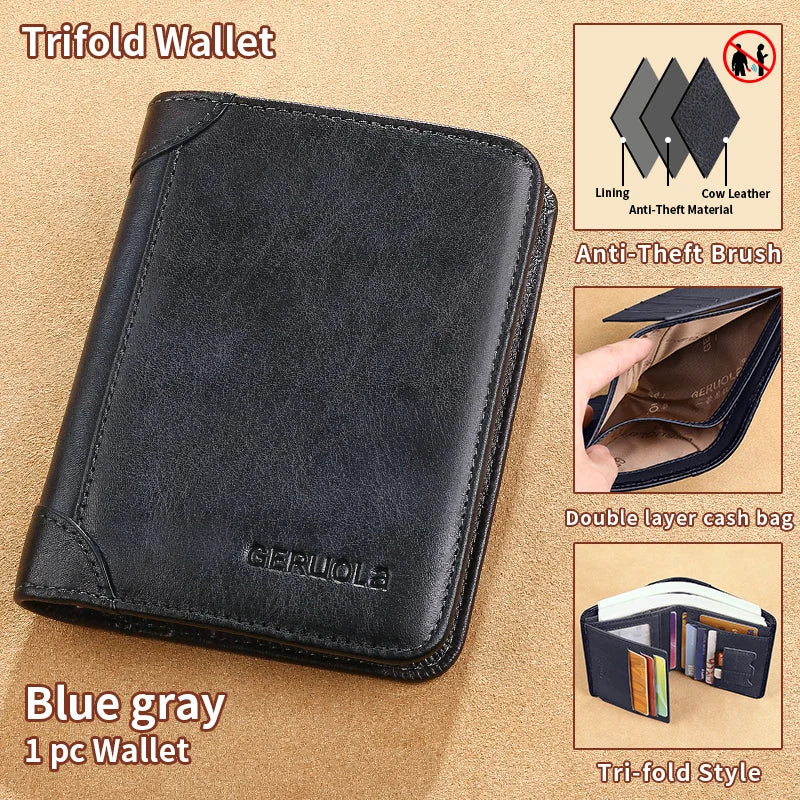 Mens Wallet Genuine Leather RFID Blocking Card Holders Cowhide Trifold wallets for men GIFT Festival gifts
