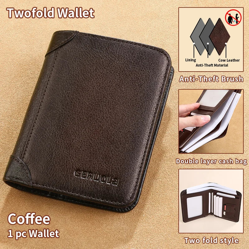 Mens Wallet Genuine Leather RFID Blocking Card Holders Cowhide Trifold wallets for men GIFT Festival gifts