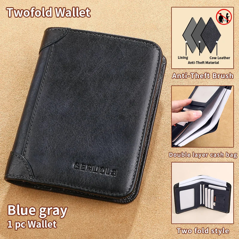 Mens Wallet Genuine Leather RFID Blocking Card Holders Cowhide Trifold wallets for men GIFT Festival gifts