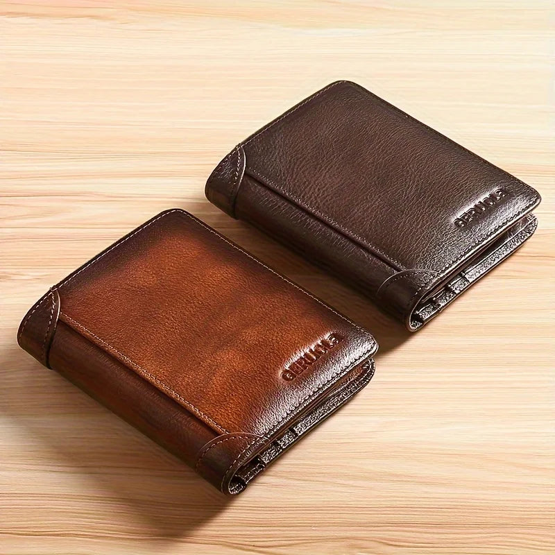 Mens Wallet Genuine Leather RFID Blocking Card Holders Cowhide Trifold wallets for men GIFT Festival gifts