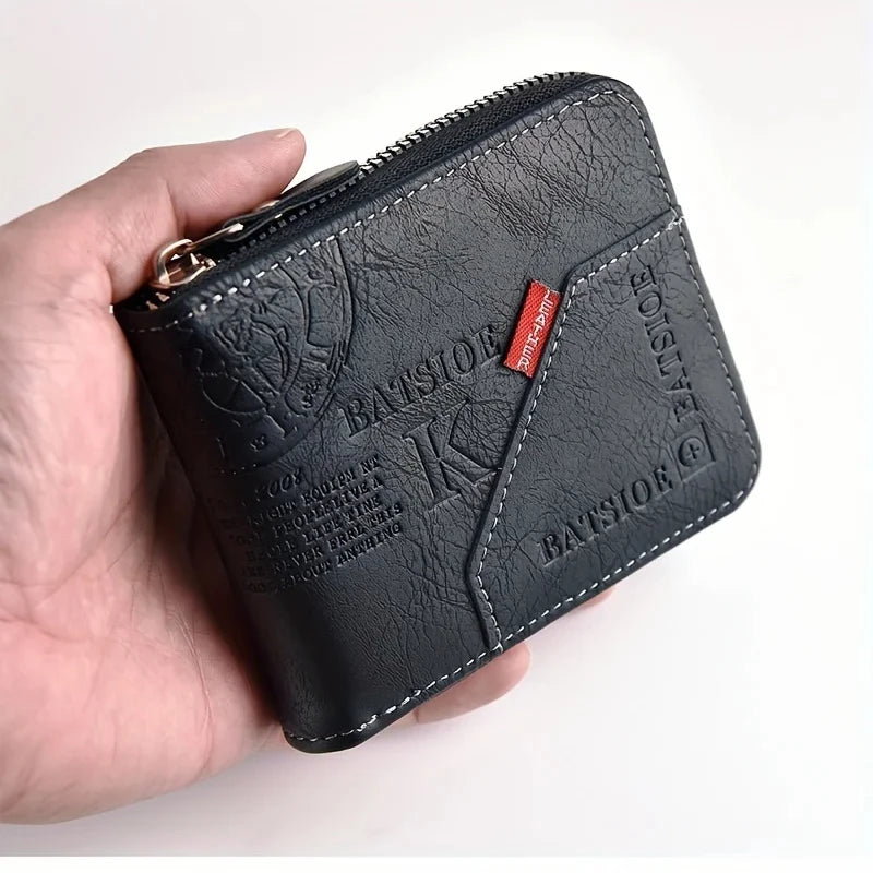 Men's Wallet Made of PU Wax Oil Skin Purse for Men Coin Purse Short Male Card Holder Wallets Zipper Around Money Coin Purse