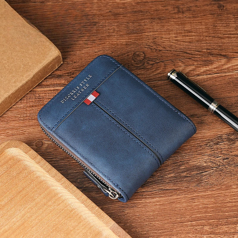 Men's Wallet Made of PU Wax Oil Skin Purse for Men Coin Purse Short Male Card Holder Wallets Zipper Around Money Coin Purse