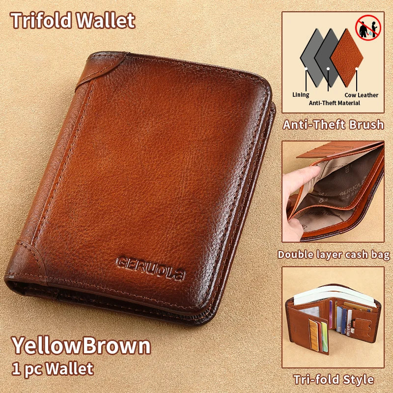 Mens Wallet Genuine Leather RFID Blocking Card Holders Cowhide Trifold wallets for men GIFT Festival gifts