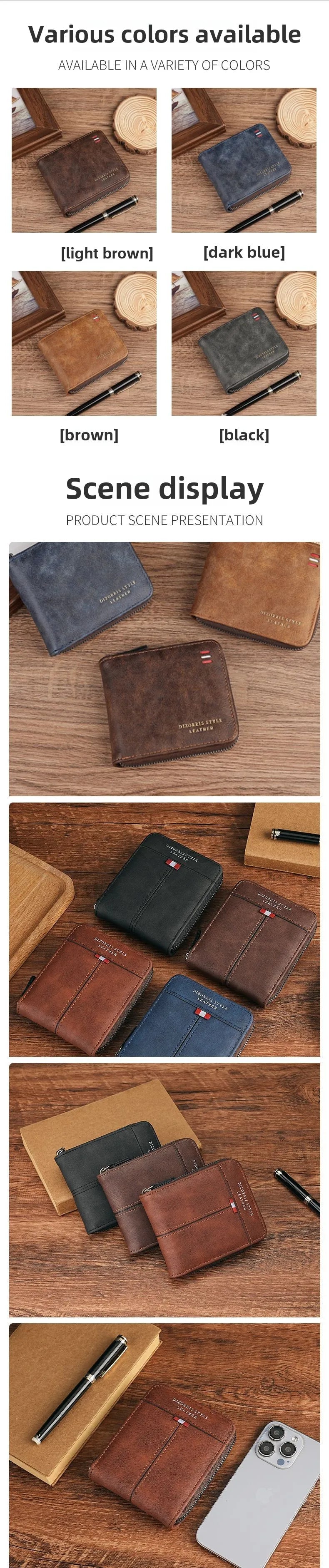 Men's Wallet Made of PU Wax Oil Skin Purse for Men Coin Purse Short Male Card Holder Wallets Zipper Around Money Coin Purse