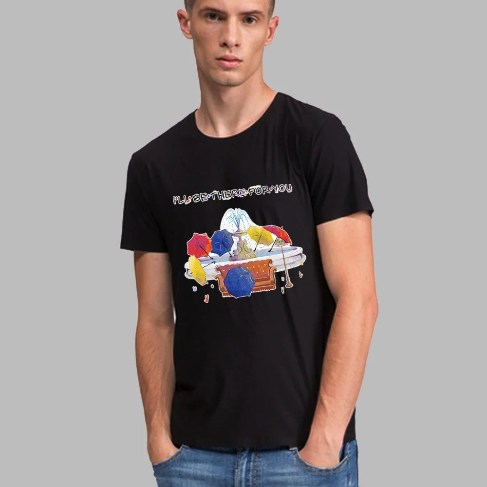 Men's T-Shirts Summer O-Neck Short-Sleeve Shirt Friends Element Print Top Casual Loose Street Clothing Streetwear 2024 fashion