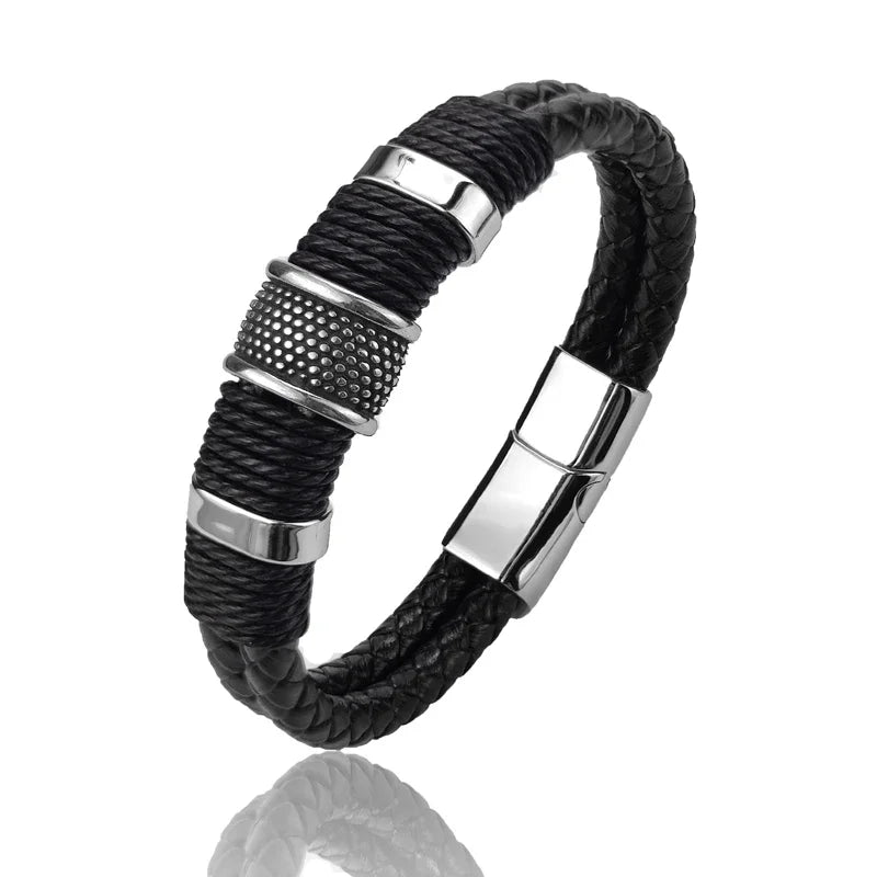 Luxury Vintage Multilayer Brown Leather Stainless Steel Men Bracelet Bead Bracelet Jewelry Male Wrist Bangle Christmas Gifts