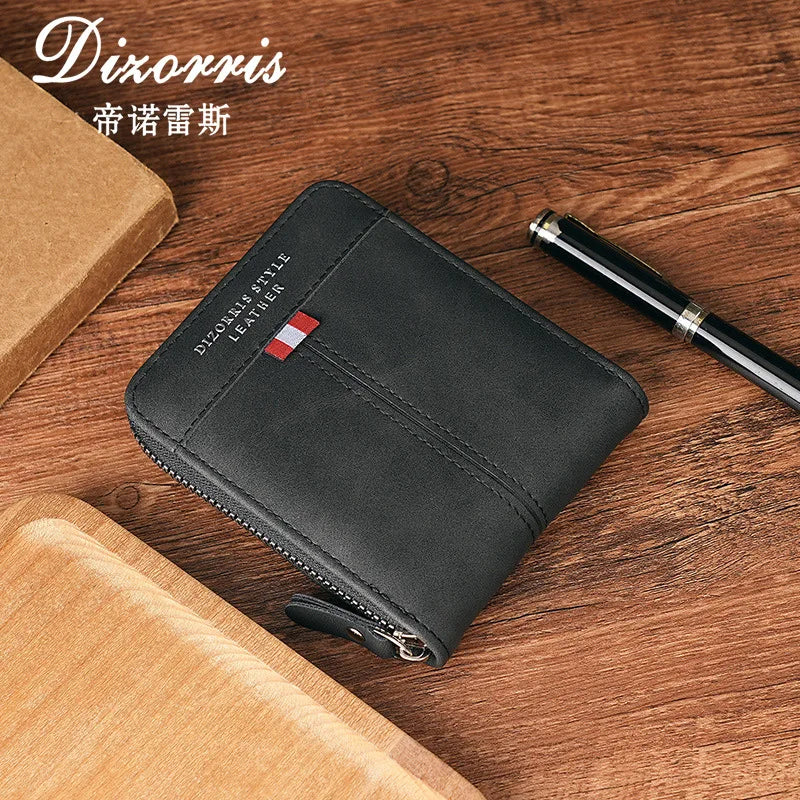 Men's Wallet Made of PU Wax Oil Skin Purse for Men Coin Purse Short Male Card Holder Wallets Zipper Around Money Coin Purse