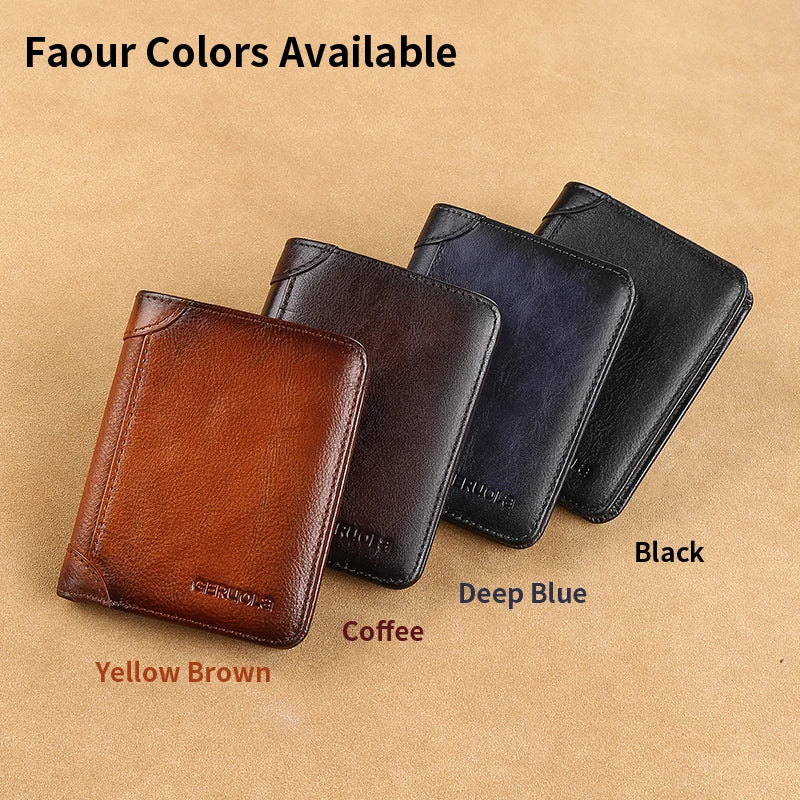 Mens Wallet Genuine Leather RFID Blocking Card Holders Cowhide Trifold wallets for men GIFT Festival gifts