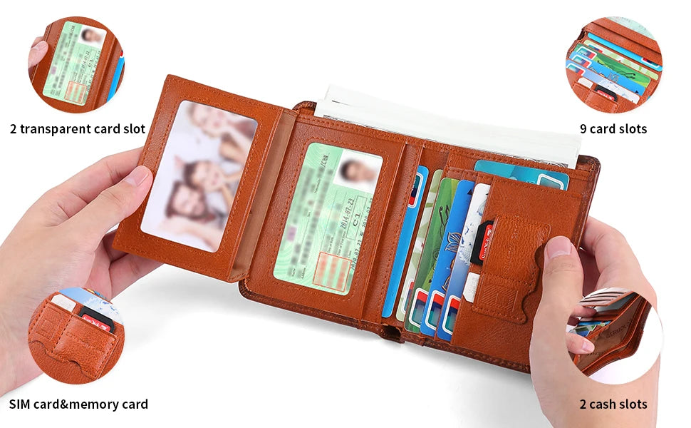 Mens Wallet Genuine Leather RFID Blocking Card Holders Cowhide Trifold wallets for men GIFT Festival gifts
