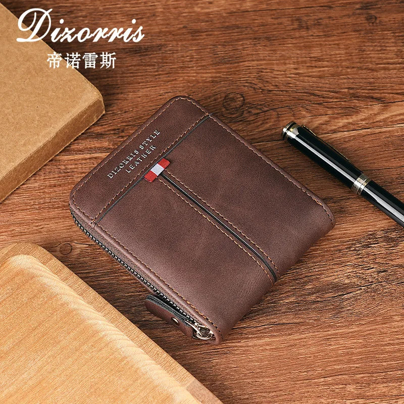 Men's Wallet Made of PU Wax Oil Skin Purse for Men Coin Purse Short Male Card Holder Wallets Zipper Around Money Coin Purse