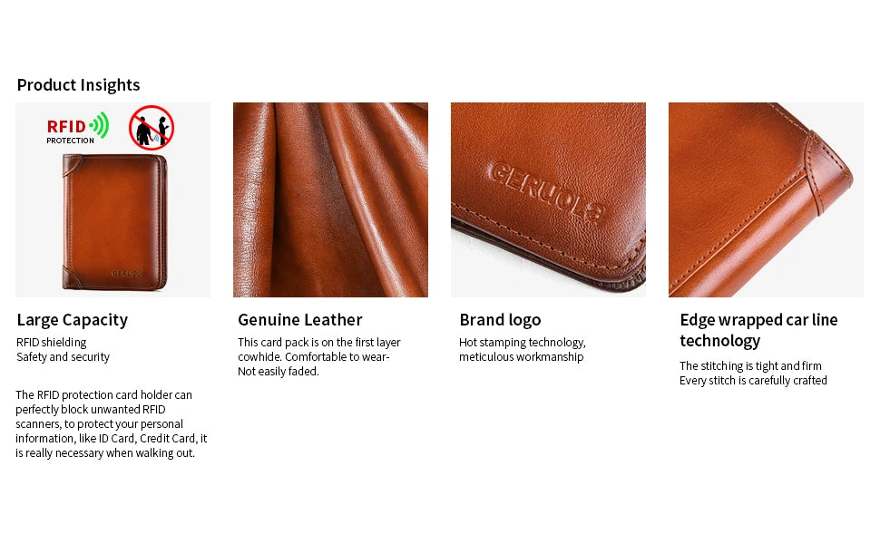 Mens Wallet Genuine Leather RFID Blocking Card Holders Cowhide Trifold wallets for men GIFT Festival gifts