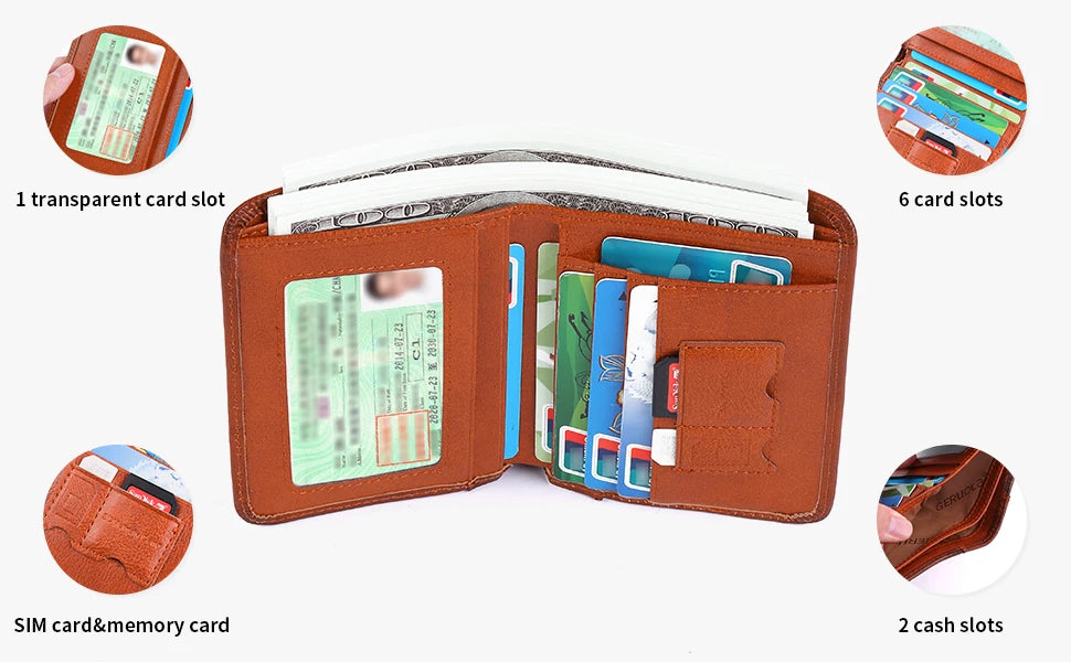Mens Wallet Genuine Leather RFID Blocking Card Holders Cowhide Trifold wallets for men GIFT Festival gifts