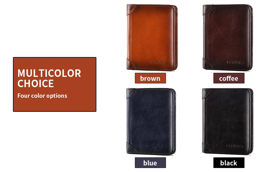 Mens Wallet Genuine Leather RFID Blocking Card Holders Cowhide Trifold wallets for men GIFT Festival gifts