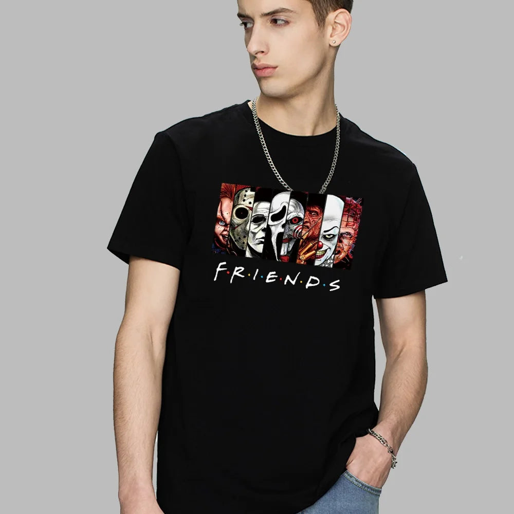 Men's T-Shirts Summer O-Neck Short-Sleeve Shirt Friends Element Print Top Casual Loose Street Clothing Streetwear 2024 fashion