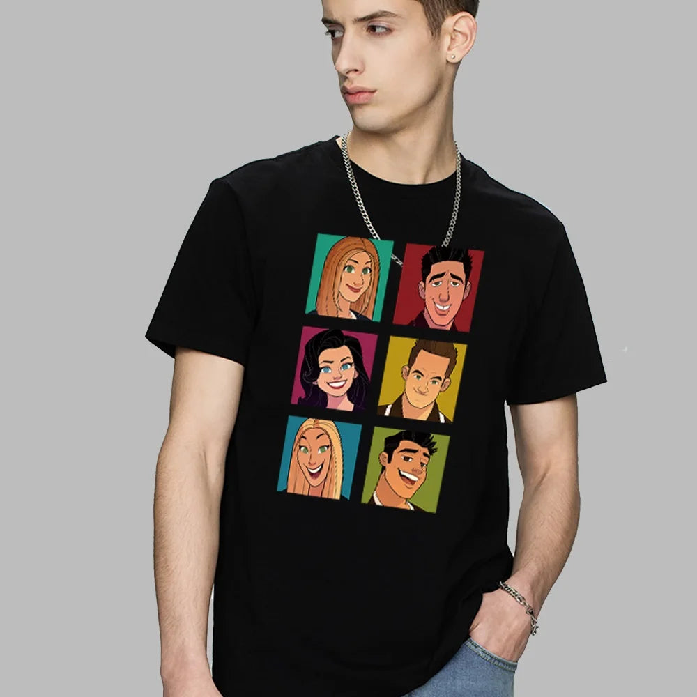 Men's T-Shirts Summer O-Neck Short-Sleeve Shirt Friends Element Print Top Casual Loose Street Clothing Streetwear 2024 fashion