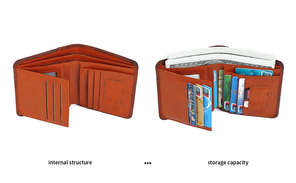 Mens Wallet Genuine Leather RFID Blocking Card Holders Cowhide Trifold wallets for men GIFT Festival gifts