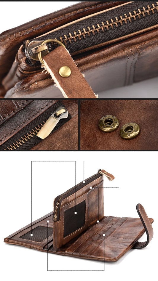 Newsbirds Vintage Fashion Wax oil skin Long Purse Genuine Leather Notecase For Ladies Girls 2 Folds Long Wallet RIFD Men Wallet