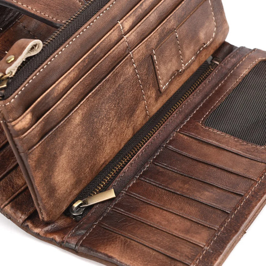 Newsbirds Vintage Fashion Wax oil skin Long Purse Genuine Leather Notecase For Ladies Girls 2 Folds Long Wallet RIFD Men Wallet