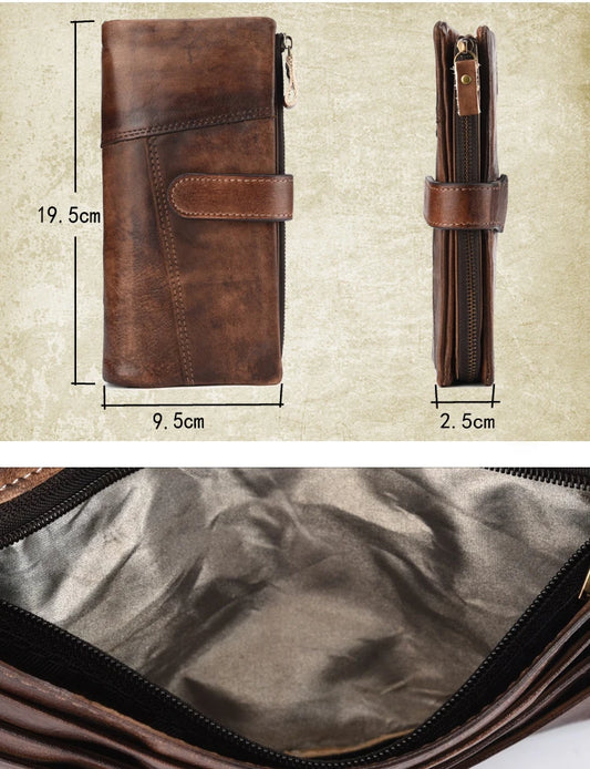 Newsbirds Vintage Fashion Wax oil skin Long Purse Genuine Leather Notecase For Ladies Girls 2 Folds Long Wallet RIFD Men Wallet