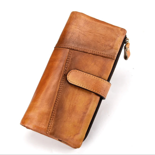 Newsbirds Vintage Fashion Wax oil skin Long Purse Genuine Leather Notecase For Ladies Girls 2 Folds Long Wallet RIFD Men Wallet