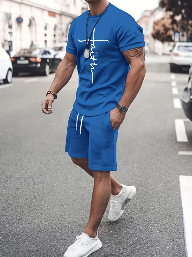 Summer Outdoor Street Fashion Men's T-shirts Everyday Casual Men's Athletic Shorts T-shirts And Drawstring Shorts Men's Sets