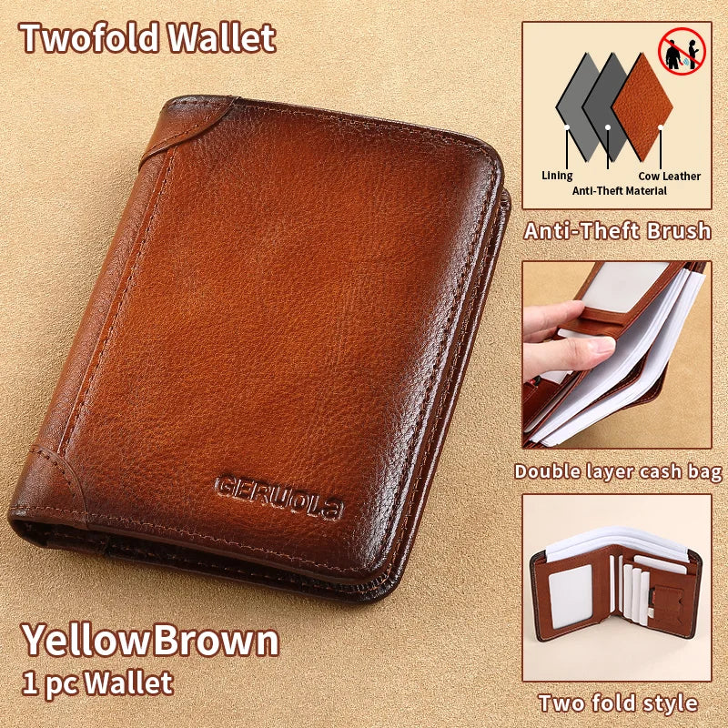 Mens Wallet  Genuine Leather RFID Blocking Card Holders Cowhide Trifold wallets for men GIFT Festival gifts