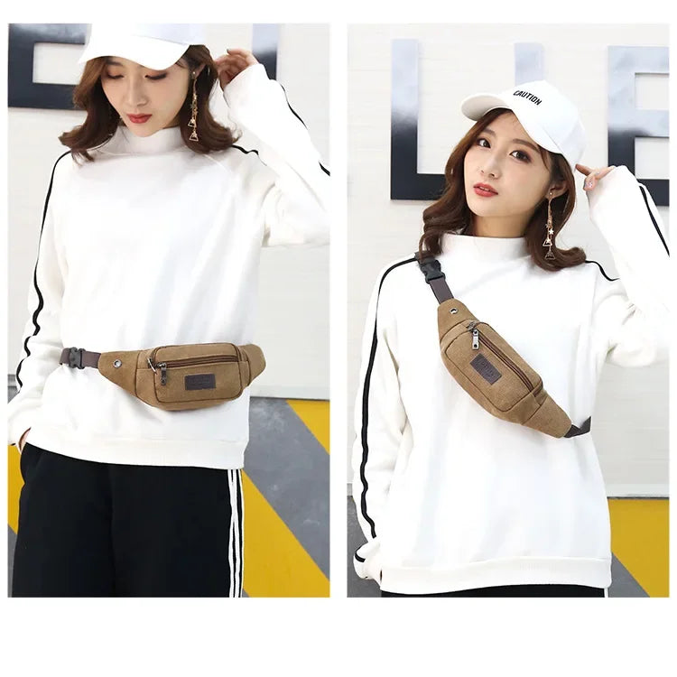 New Sports Waist Packs Casual Canvas Hidden Anti-theft Chest Bags Body Running for Men Women Tourist Cycle Crossbody Bag Pocket