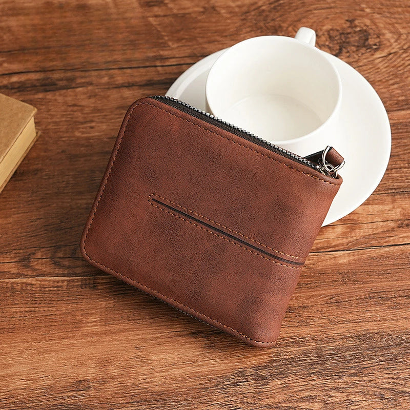 Men's Wallet Made of PU Wax Oil Skin Purse for Men Coin Purse Short Male Card Holder Wallets Zipper Around Money Coin Purse