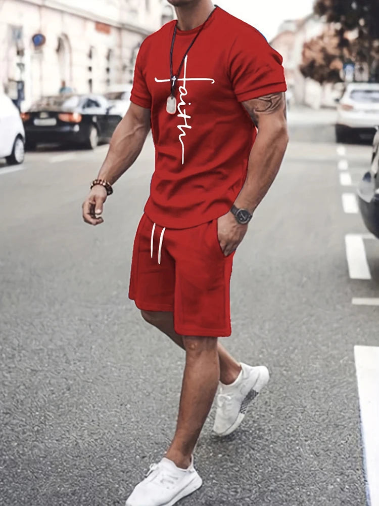 Summer Outdoor Street Fashion Men's T-shirts Everyday Casual Men's Athletic Shorts T-shirts And Drawstring Shorts Men's Sets