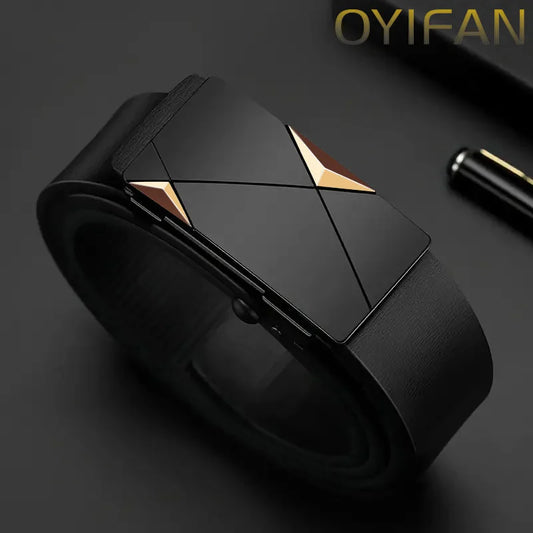 Men's Leather Belts Fashion Automatic Buckle Cowskin Male Belts Luxury Designer Black belt 105-160cm Plus Size Jeans Belt