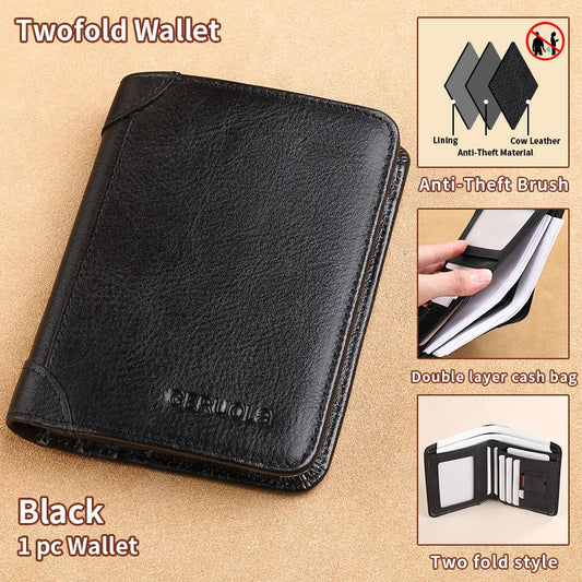 Mens Wallet  Genuine Leather RFID Blocking Card Holders Cowhide Trifold wallets for men GIFT Festival gifts