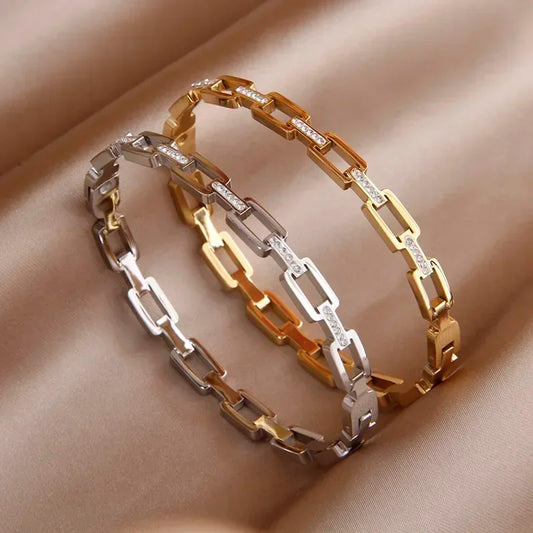 Classic Stainless Steel Hollow Geometric Charm Bracelet for Women Crystal Bracelets Rust-proof Wrist Jewelry Gift Party