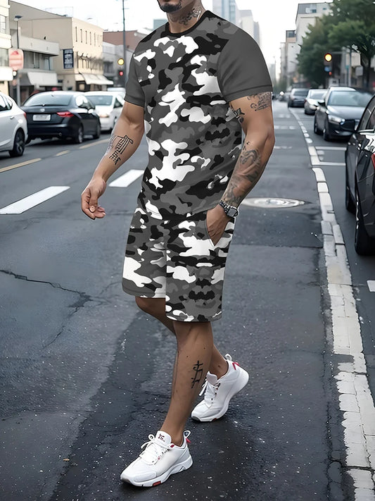 Summer Outdoor Street Fashion Men's T-shirts Everyday Casual Men's Athletic Shorts T-shirts And Drawstring Shorts Men's Sets