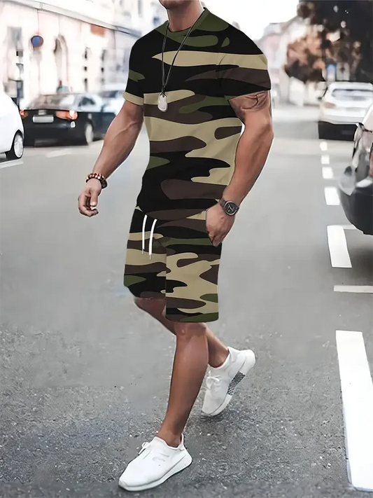 Summer Outdoor Street Fashion Men's T-shirts Everyday Casual Men's Athletic Shorts T-shirts And Drawstring Shorts Men's Sets